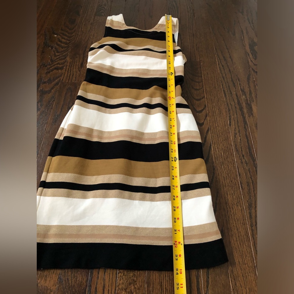 Banana Republic Women’s 2 Black/White/Gold Striped Ponte V-Back Sheath Dress EUC - Picture 4 of 11